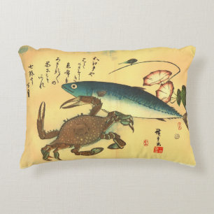 Kani or Kegani & Saba - Hiroshige's Japanese Fish Decorative Cushion