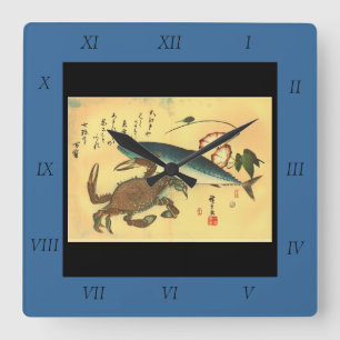 Kani or Kegani & Saba - Hiroshige's Japanese Fish Square Wall Clock