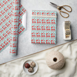 Kanji Delicious Red glossy blue wrapping paper