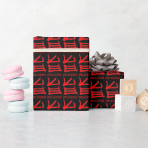 Kanji Delicious Red matte black wrapping paper