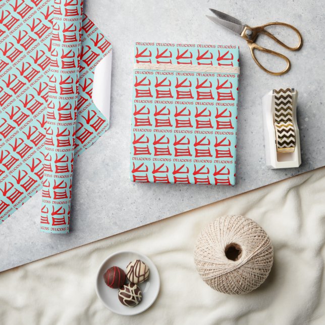 Kanji Delicious red teal matte wrapping paper (Crafts)