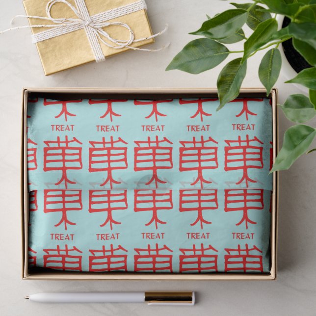 Kanji Treat red teal tissue paper (Gift)