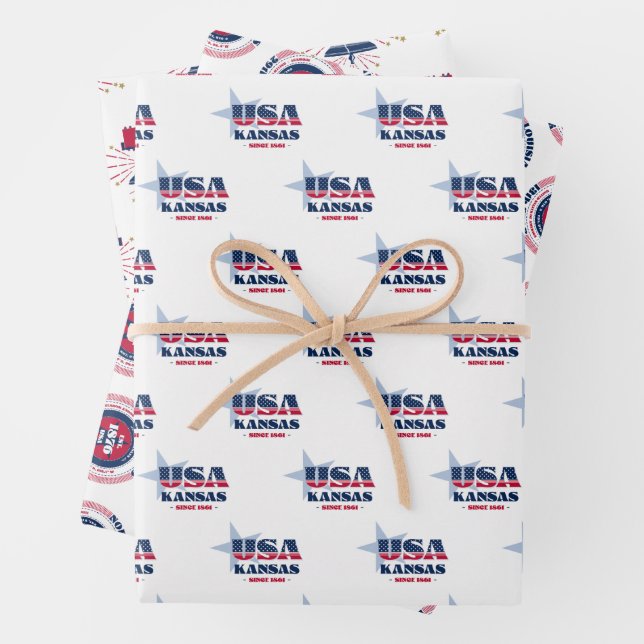 Kansas, 50 States, Liberty Bell  Wrapping Paper Sheet (In situ)
