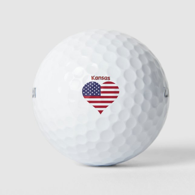 Kansas American Flag Heart Golf Balls (Front)
