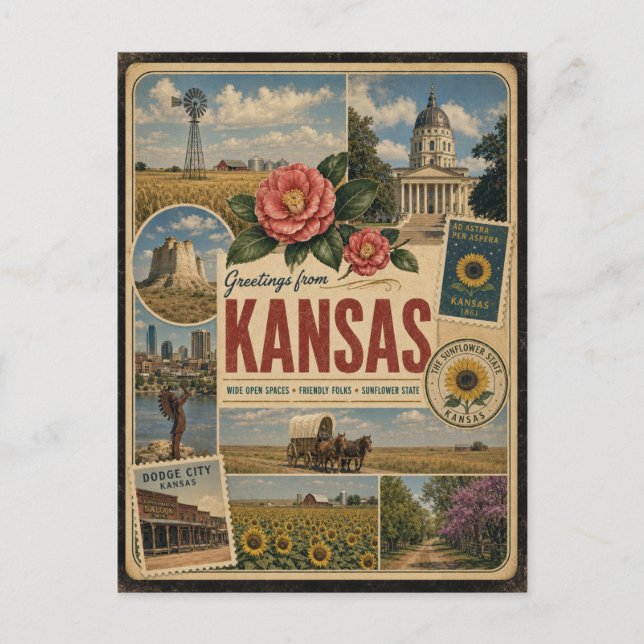 Kansas Authentic Vintage Style Postcard (Front)