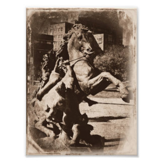 Kansas City Fountain Horse Sepia Grunge Photo Print