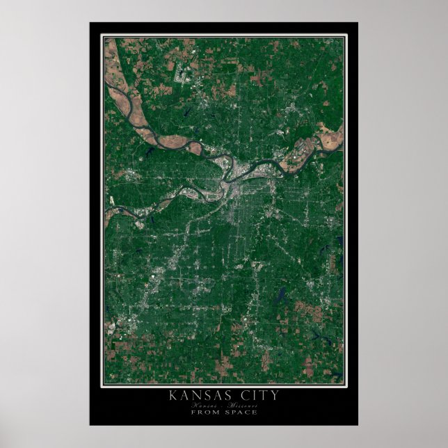 Kansas City Kansas - Missouri From Space Satellite Poster (Front)
