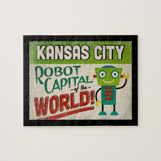 Kansas City Missouri Robot - Funny Vintage Jigsaw Puzzle (Horizontal)