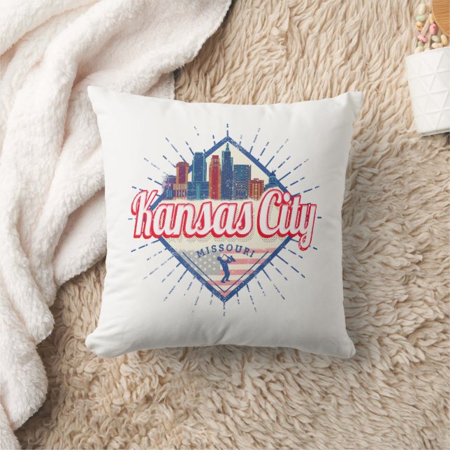 Kansas City Missouri United States Skyline Vintage Cushion (Blanket)