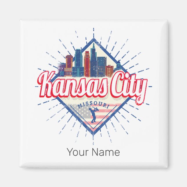Kansas City Missouri United States Skyline Vintage Magnet (Front)