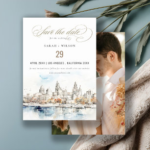 Kansas City Missouri Watercolor Photo Wedding Save The Date