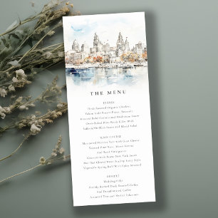 Kansas City Missouri Watercolor Wedding Menu Card