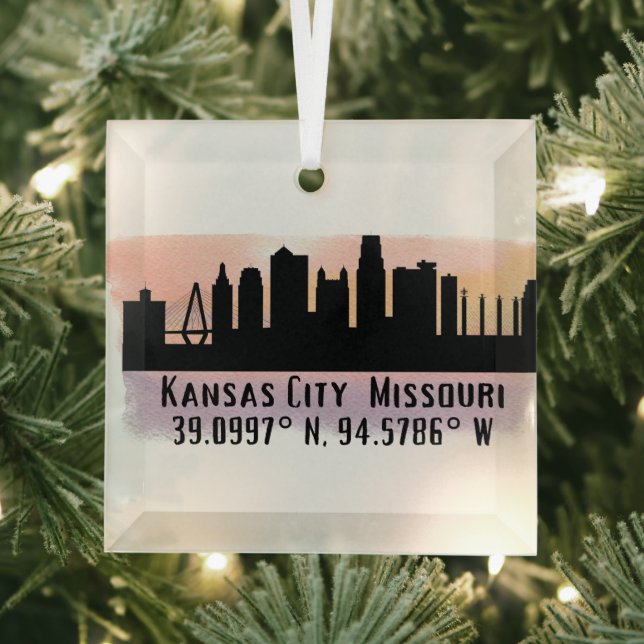 Kansas City MO City Skyline Glass Ornament (Insitu)