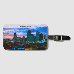 Kansas City Oil Paint Panorama View Vintage Luggage Tag