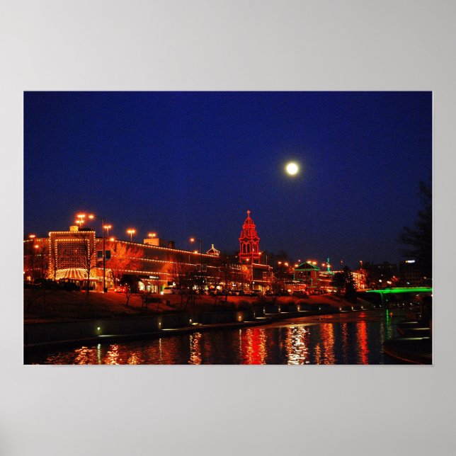 Kansas City Plaza Christmas Lights Under Full Moon Poster (Front)