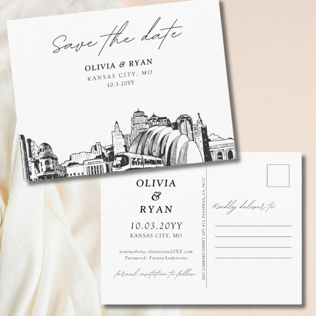 Kansas City Save the Date Postcard Elegant Wedding (Kansas City Save the Date Postcard Elegant Wedding)