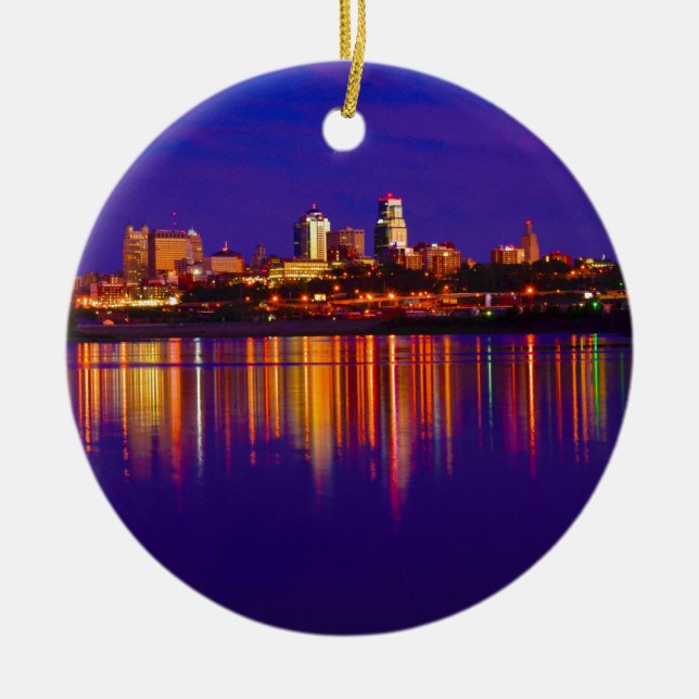 Kansas City Skyline Ceramic Tree Decoration (Front)