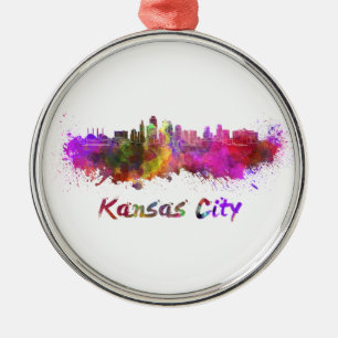 Kansas City skyline in watercolor Metal Tree Decoration