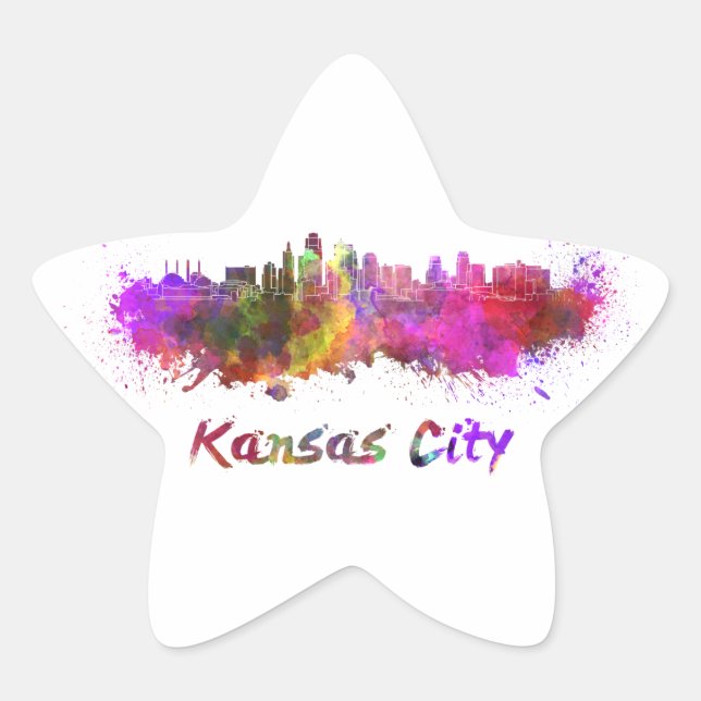 Kansas City skyline in watercolor Star Sticker (Front)