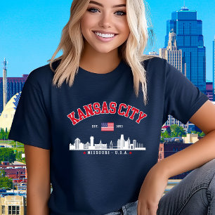 Kansas City Skyline   Vintage American Flag Tri-Blend Shirt