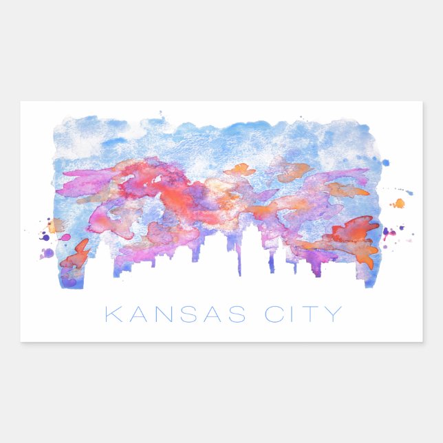 Kansas City Skyline Watercolor Rectangular Sticker (Front)