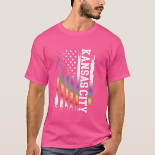 Kansas City United States Distressed Rainbow w US T-Shirt