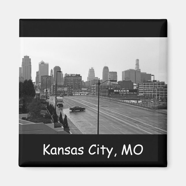 Kansas City Urban Skyline, Black and White Photo Magnet (Front)