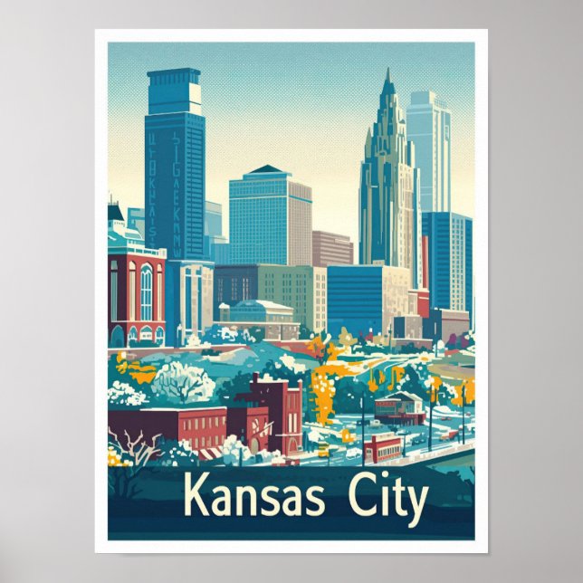 Kansas City Vintage Travel Illustration Poster (Front)