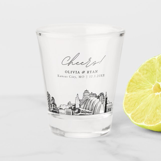 Kansas City Wedding Favour Personalised Cheers Shot Glass (Front)