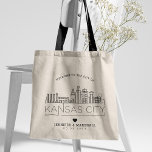 Kansas City Wedding | Stylised Skyline Tote Bag<br><div class="desc">A unique wedding tote bag for a wedding taking place in the beautiful city of Kansas City.  This tote features a stylised illustration of the city's unique skyline with its name underneath.  This is followed by your wedding day information in a matching open-lined style.</div>