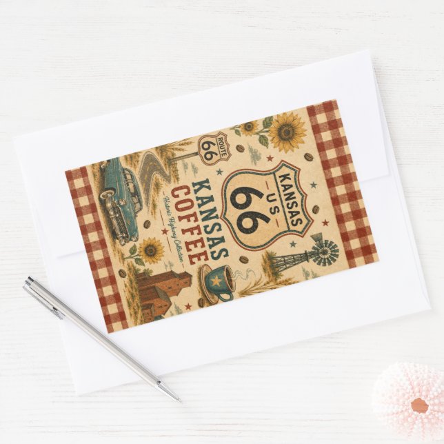 Kansas Coffee Stop Route 66 Charm Rectangular Sticker (Envelope)