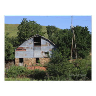 Kansas Country Barn with a Farm Windmill Photo Print