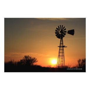 Kansas Country Sunset with Windmill Silhouette Photo Print