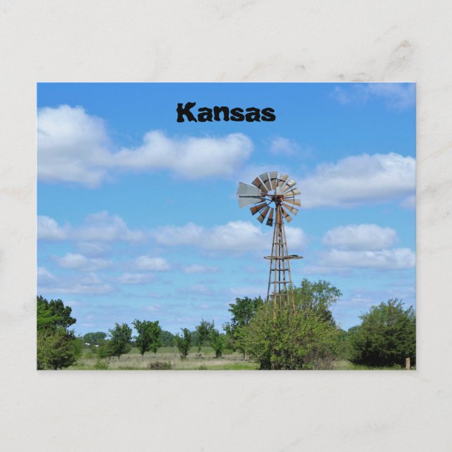 Kansas Country Windmill with blue sky. Postcard (Front)