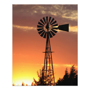Kansas Country Windmill with clouds, Photo Print