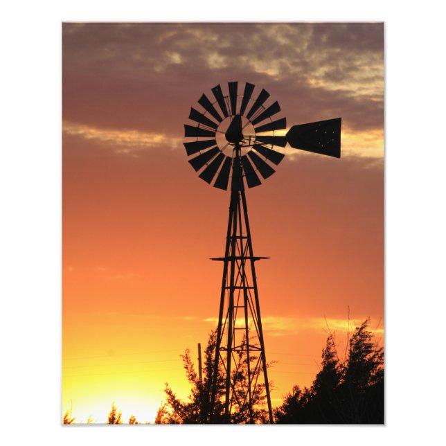 Kansas Country Windmill with clouds, Photo Print (Front)
