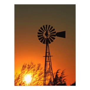 Kansas Country Windmill with clouds, Photo Print