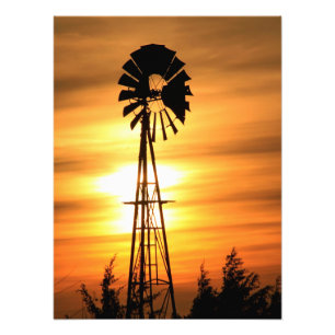 Kansas Country Windmill with clouds, Photo Print