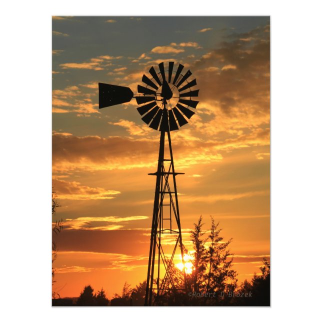 Kansas Country Windmill with clouds, Photo Print (Front)