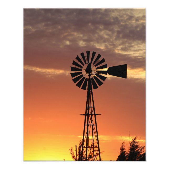 Kansas Country Windmill with clouds, Photo Print (Front)