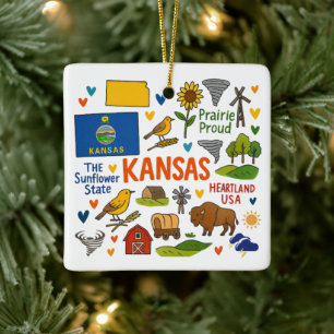 Kansas Custom Family Trip Christmas Ceramic Ornament