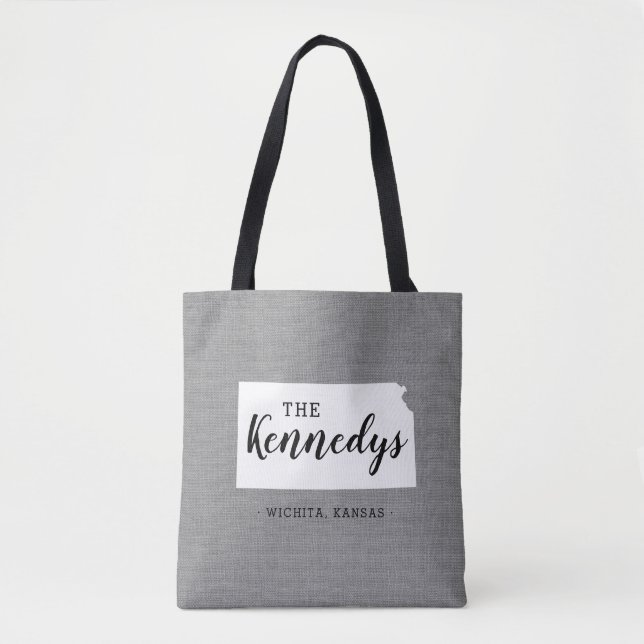 Kansas Family Monogram State Tote Bag (Front)