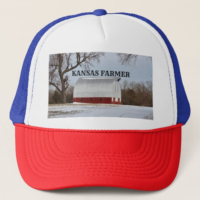Kansas Farmer Red Barn Truckers Hat (Front)