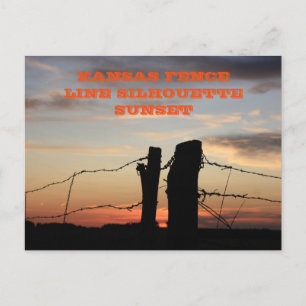 Kansas Fence Line Silhouette Sunset Postcard