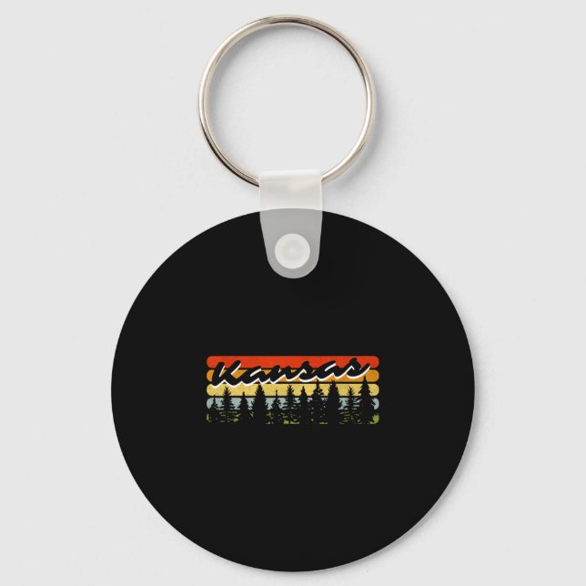 Kansas Forest Sunset Trees Cabin Theme Souvenir  Key Ring (Front)