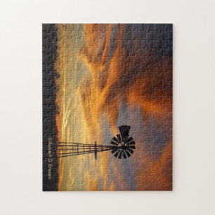 Kansas Golden Sky with a Windmill Silhouette Jigsaw Puzzle