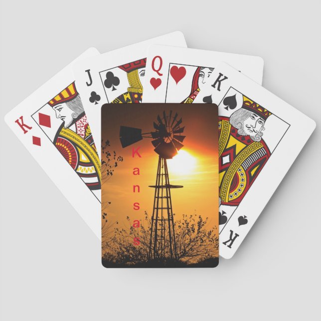 Kansas Golden Sunset with Windmill Playing Cards (Back)