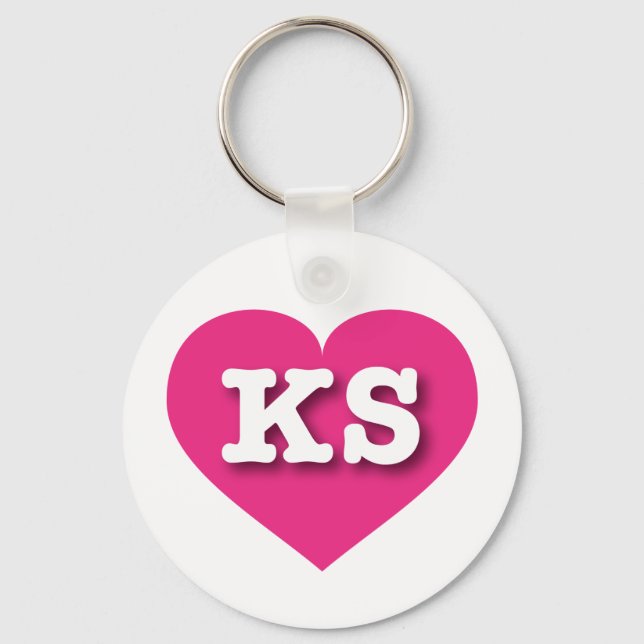 Kansas Hot Pink Heart - I love KS Key Ring (Front)