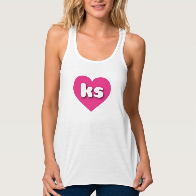 Kansas hot pink heart - I love ks Singlet (Front)