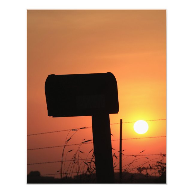 Kansas Mail Box Silhouette Sunset with clouds  Photo Print (Front)